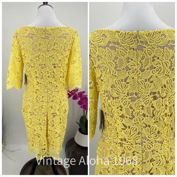 $129 Marina Yellow Lace Sheath Midi Dress NWT - Picture 4 of 7